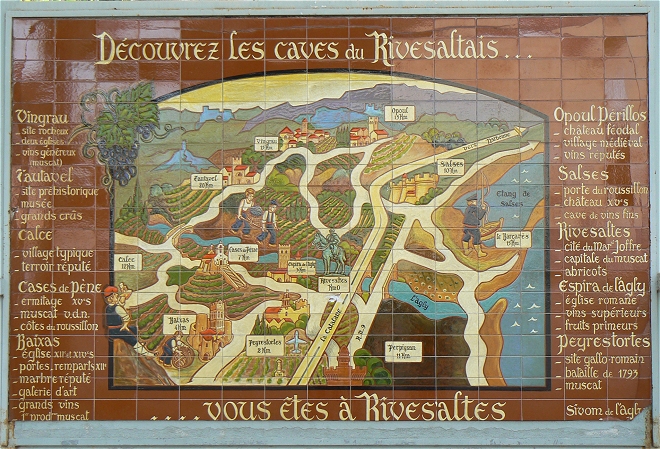 Übersichtstafel über die Weinkeller im Roussillion